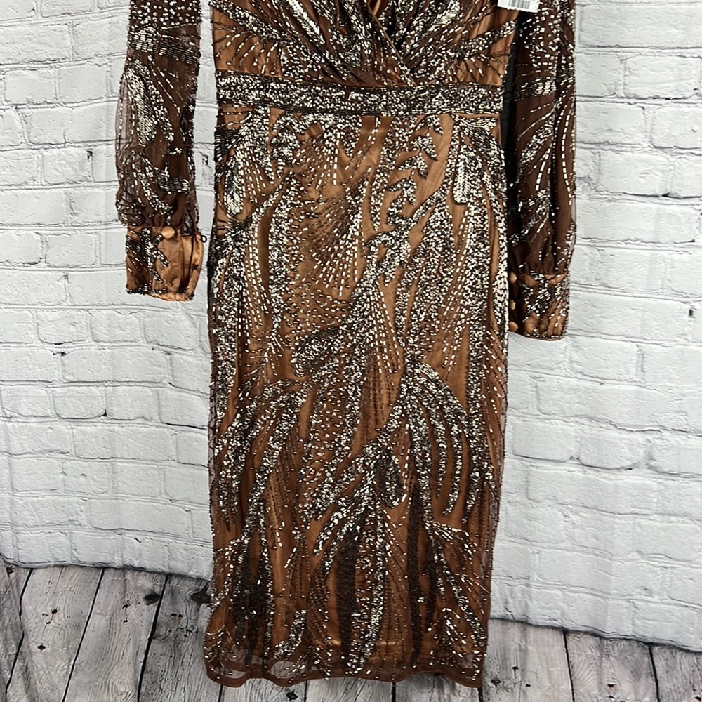 Mac Duggal Bronze Beaded Midi Dress - Picture 3 of 14